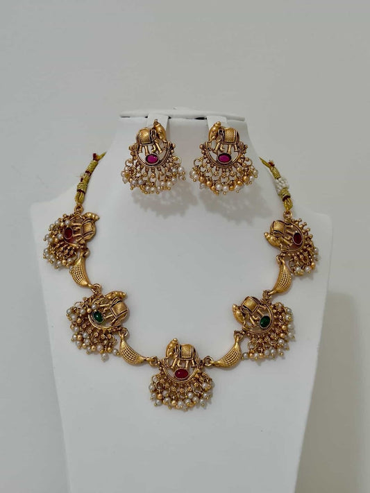 Elephant themed Light weight Ruby green Necklace set