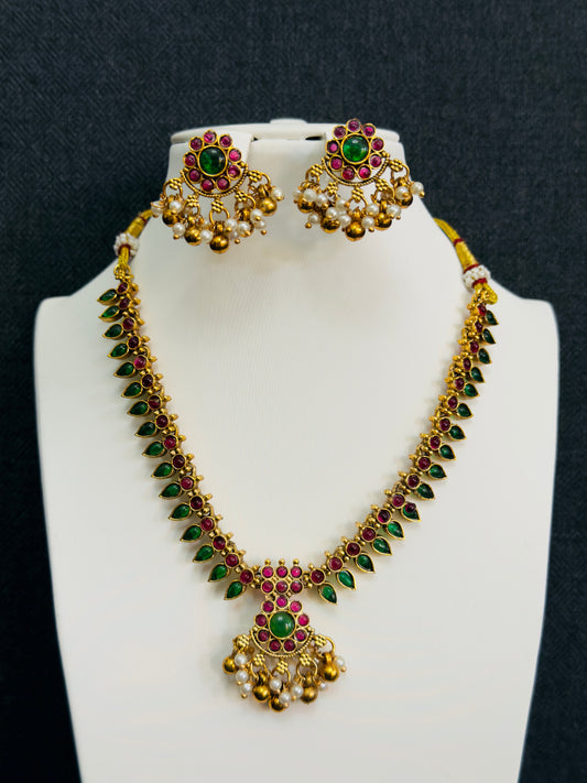 Simple RubyGreen Party Wear-Pearl detailing