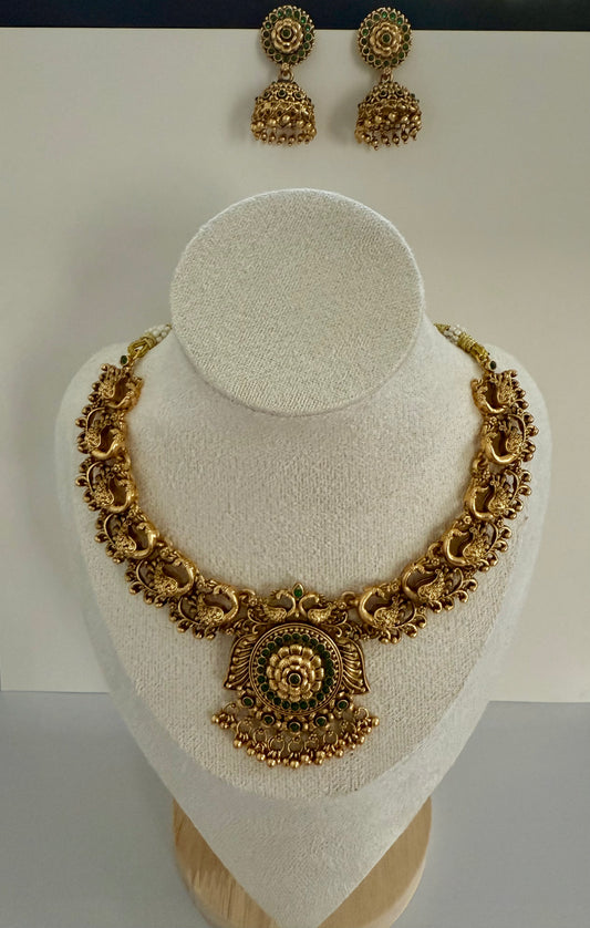 Fulll Peacock style Necklace set with jhumka set