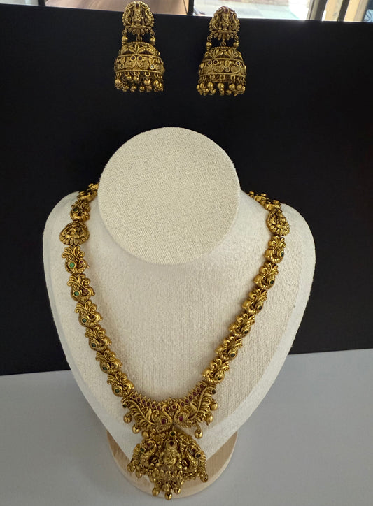 Long Designer Temple  set with Jhumka