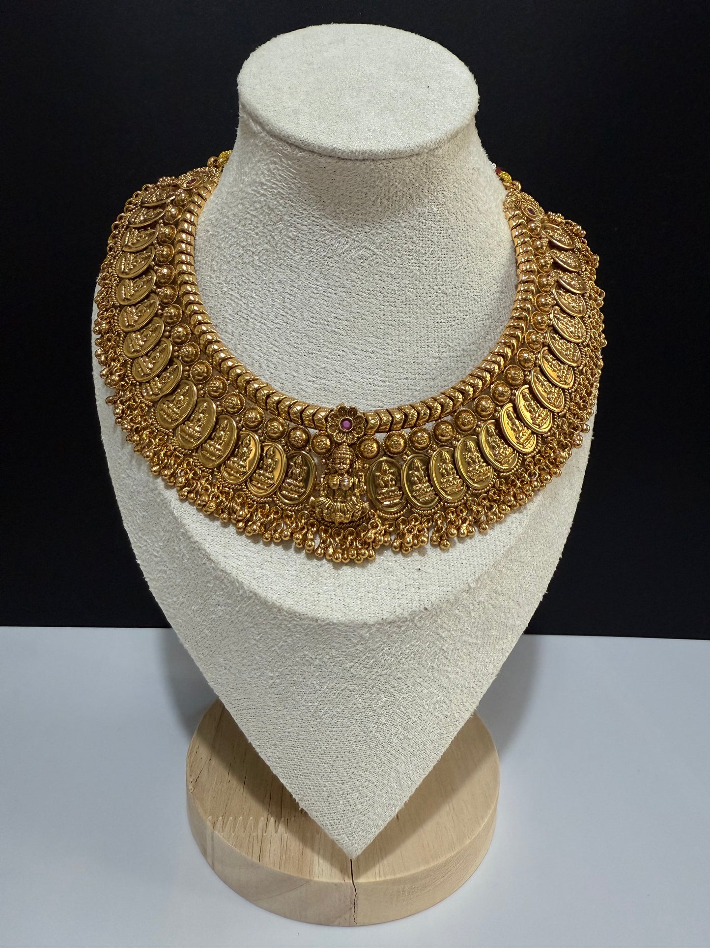 Wide golden coin set with Jhumka