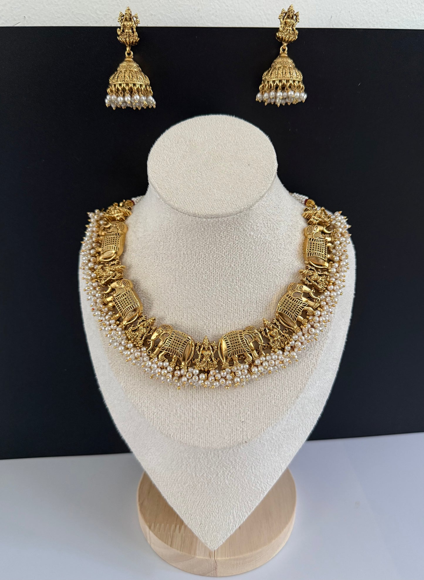 Pearl Temple and Elephant set with Jhumka