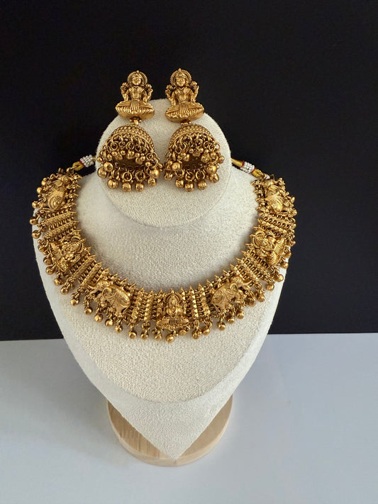 Elephant and Lakshmi Necklace set with Jhumka