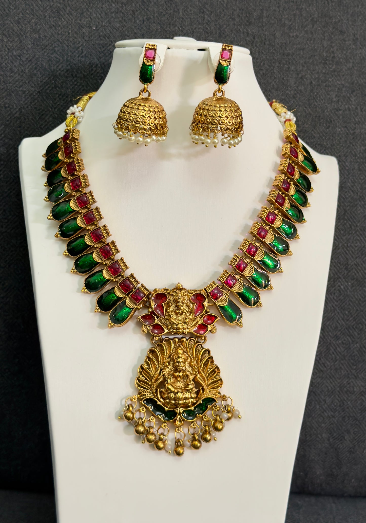 Necklace set with temple pendant and Jhumka