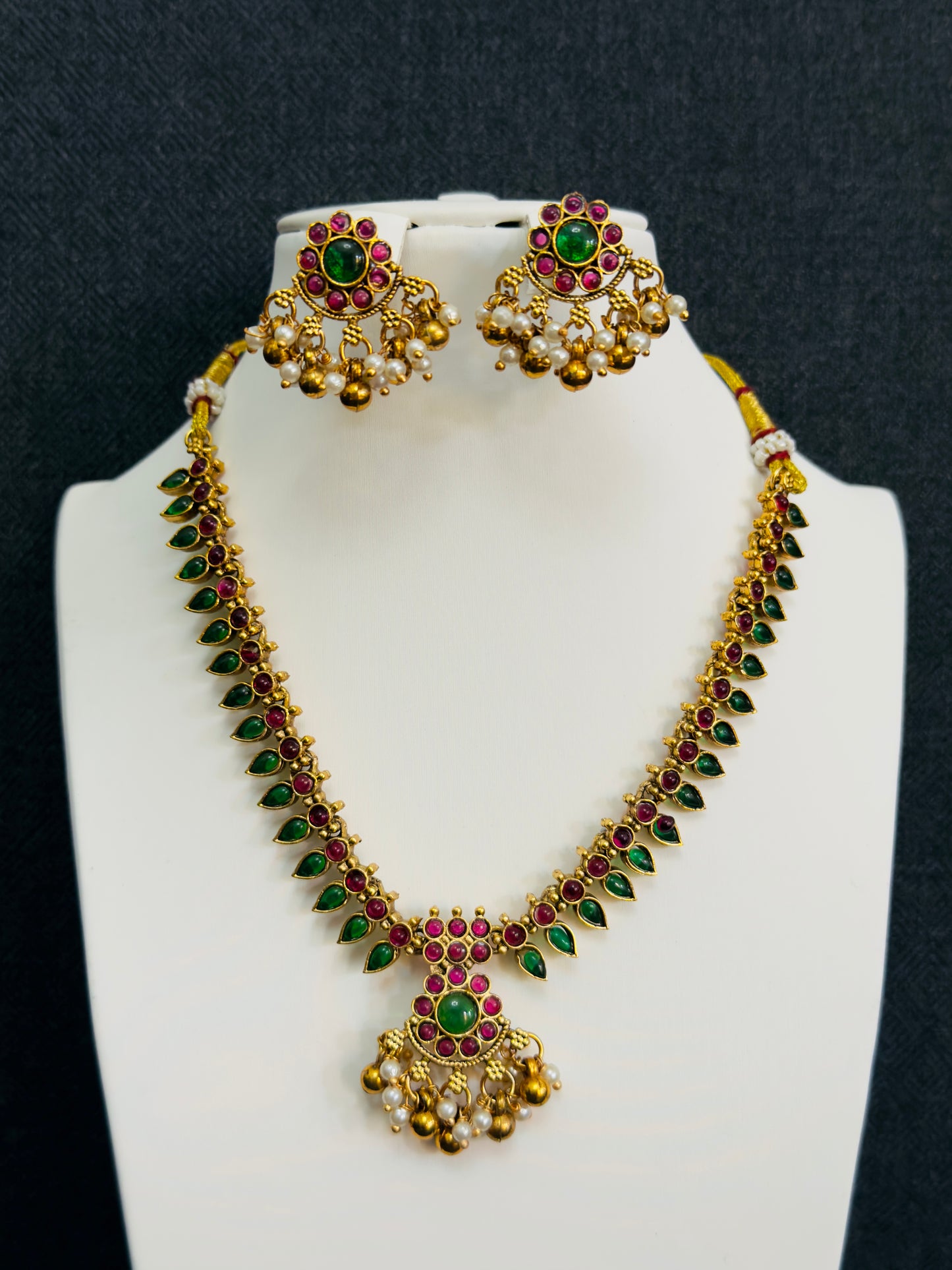 Simple RubyGreen Party Wear-Pearl detailing