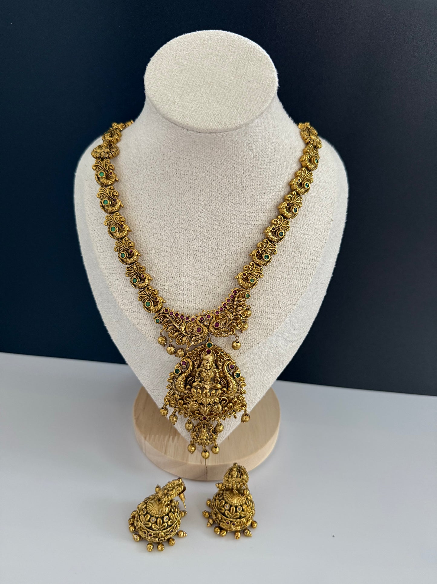 Long Designer Temple  set with Jhumka