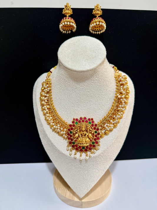 Temple style Necklace set with Jhumka