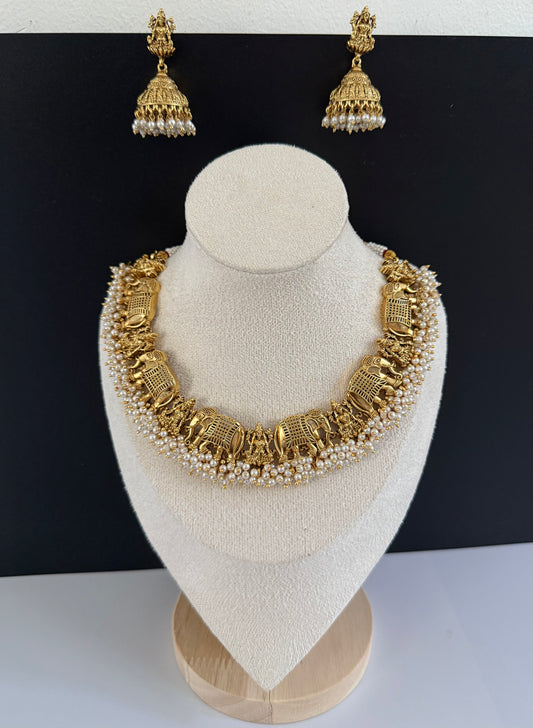 Pearl Temple and Elephant set with Jhumka