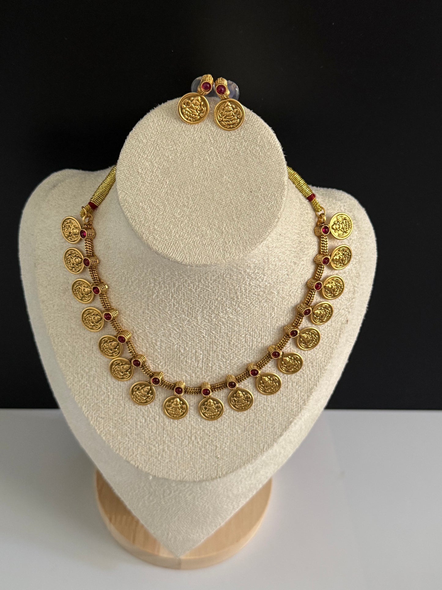 Ruby Coin Necklace Set with earring